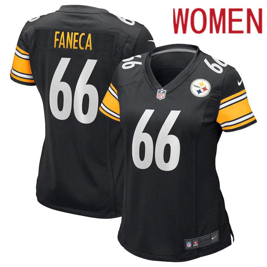 Women Pittsburgh Steelers #66 Alan Faneca Nike Black Game Retired Player NFL Jersey